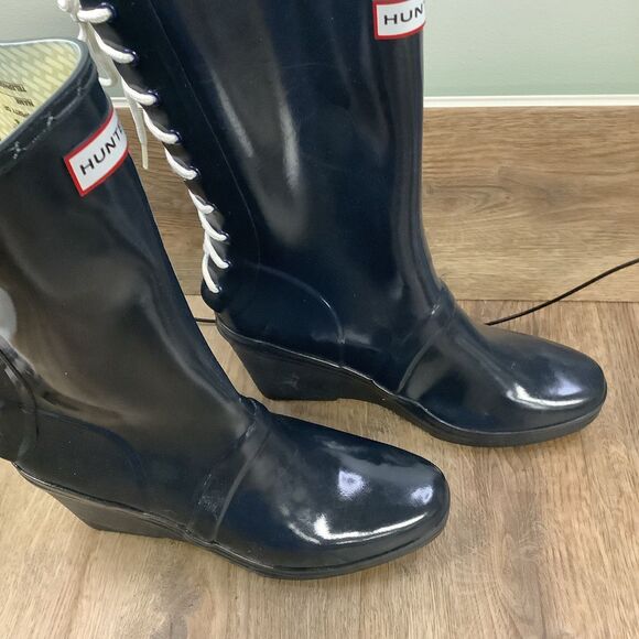 HUNTER BLUE VERBIER LACE UP RAIN BOOTS! Size 9/40-41 - Picture 2 of 7